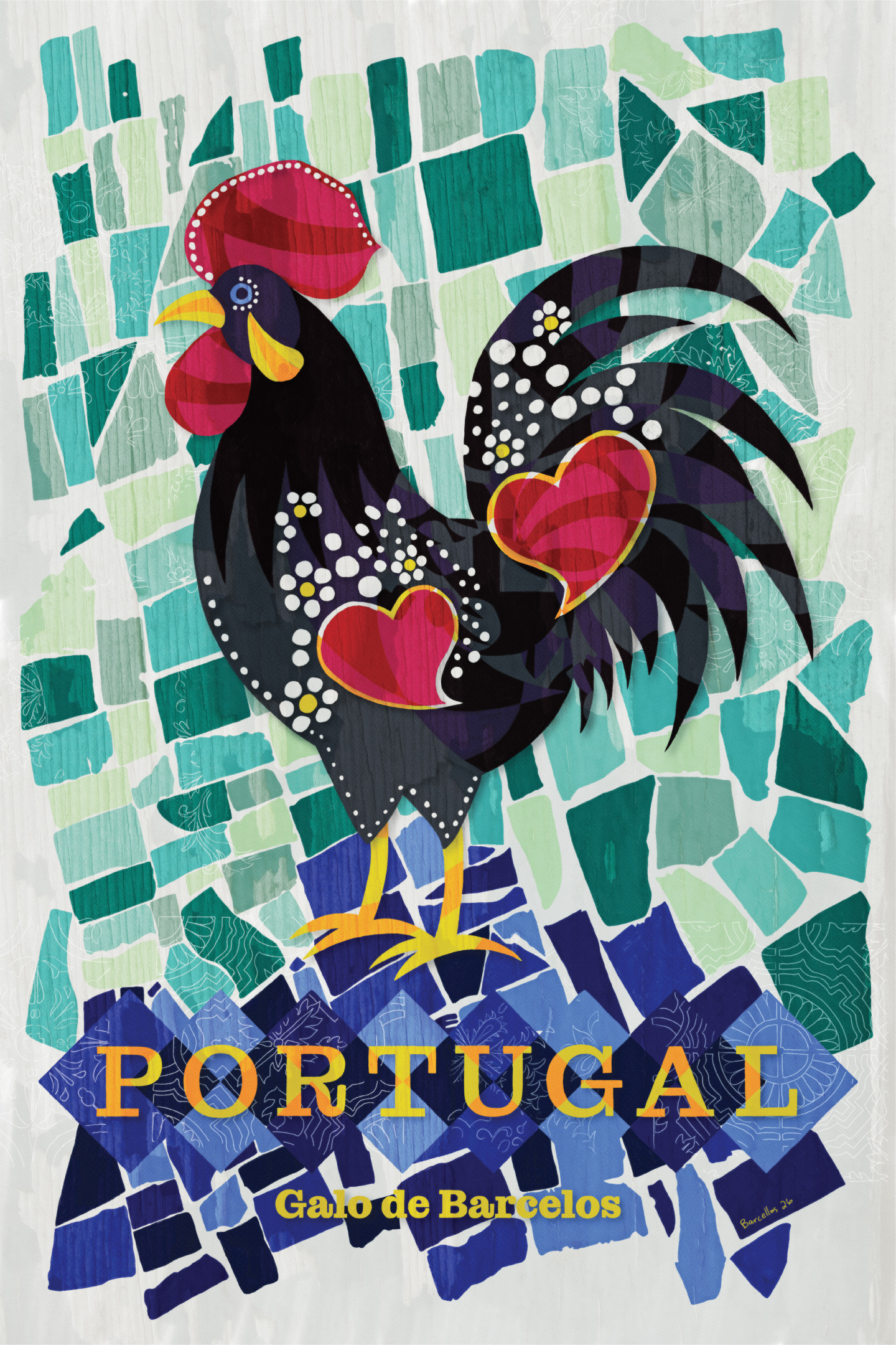 Full view of Galo de Barcelos digital illustration by Michael Barcellos